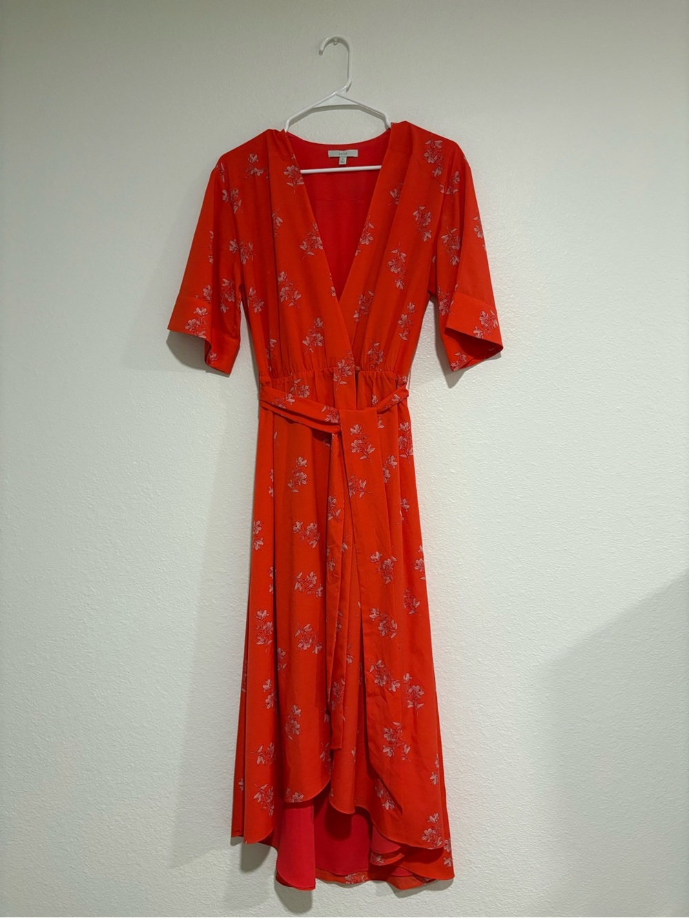 Joie Red/Orange Floral Wrap Midi Dress